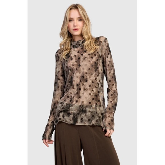 Alembika Tops - Alembika Oriel Mesh Turtleneck Top Womens Sz 0 Aquarelle Vetvet Dots Long Sleeve